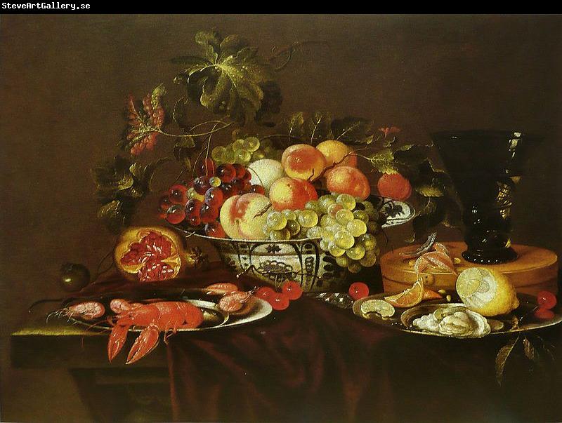 Joris van Son Crustaces  huitre et coupe de fruits avec un verre